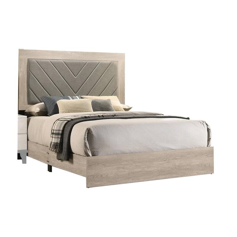Contemporary 1pc Cream Finish Queen Size Bed Bedroom Furniture Gray V-Design Headboard Rubberwood 1pc Bedframe
