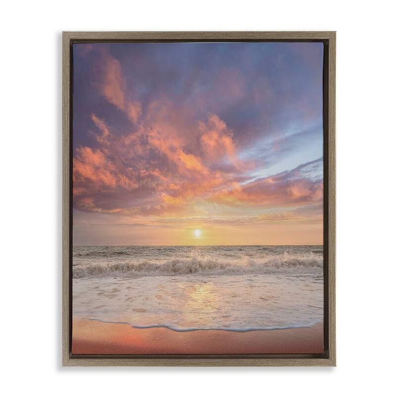 Stupell Sunlit Clouds over Beach Framed Floater Canvas Wall Art Design By Mike Calascibetta - 25 x 31 - Brown