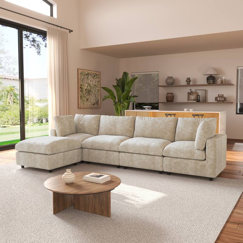 L-shaped Cloud Modular Sectional Sofa Couches with Ottoman for Living Room Down Filled Comfort Minimalist Sectional Couch
