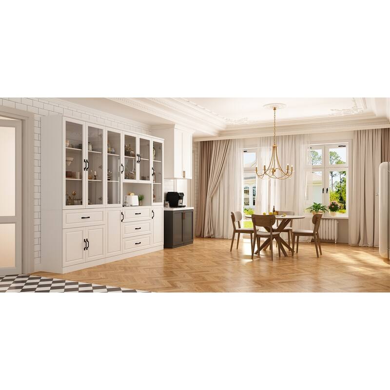 78.7" Large Combo Storage Cabinet Display Bookcase Glass Doors Pantry