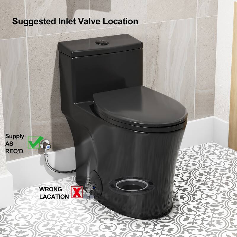 HOROW One Piece 0.8/1.28 GPF Dual Flush Elongated Black Toilet with Soft Close Seat - N/A