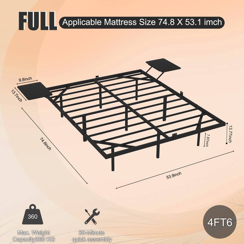 Full Size Bed Frame, Heavy Duty Metal Bed Frame , Quick & Easy Assembly, LED light, No Noise, Black