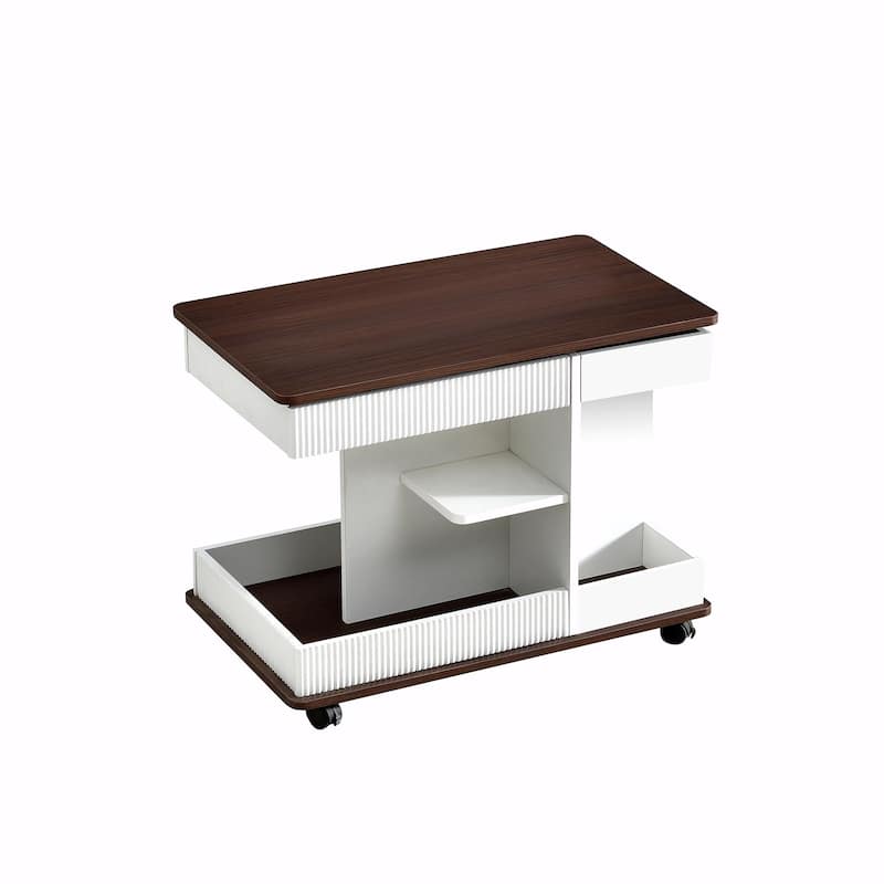 Modern Multifunctional Sofa Side Table with Lift-Top, 360° Rotating Top
