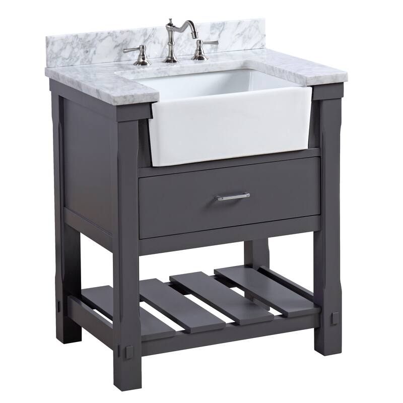 KitchenBathCollection Charlotte 30" Farmhouse Bathroom Vanity with Carrara Marble Top