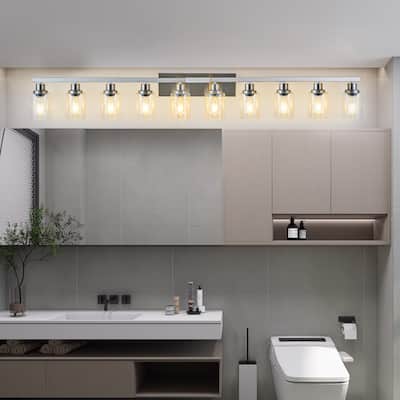 10-Light Bathroom Vanity - Clear Glass, Brushed Nickel - Wall Sconce