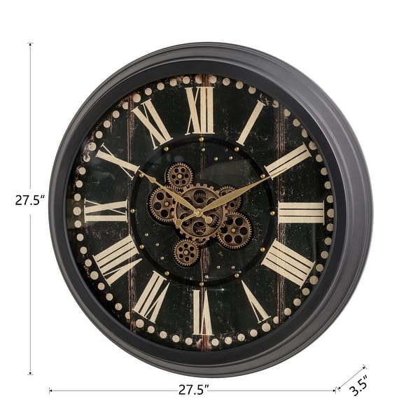 dimension image slide 1 of 2, Glitzhome 27.5"D Farmhouse Oversized Wall Clock with Moving Gears Tempered Glass