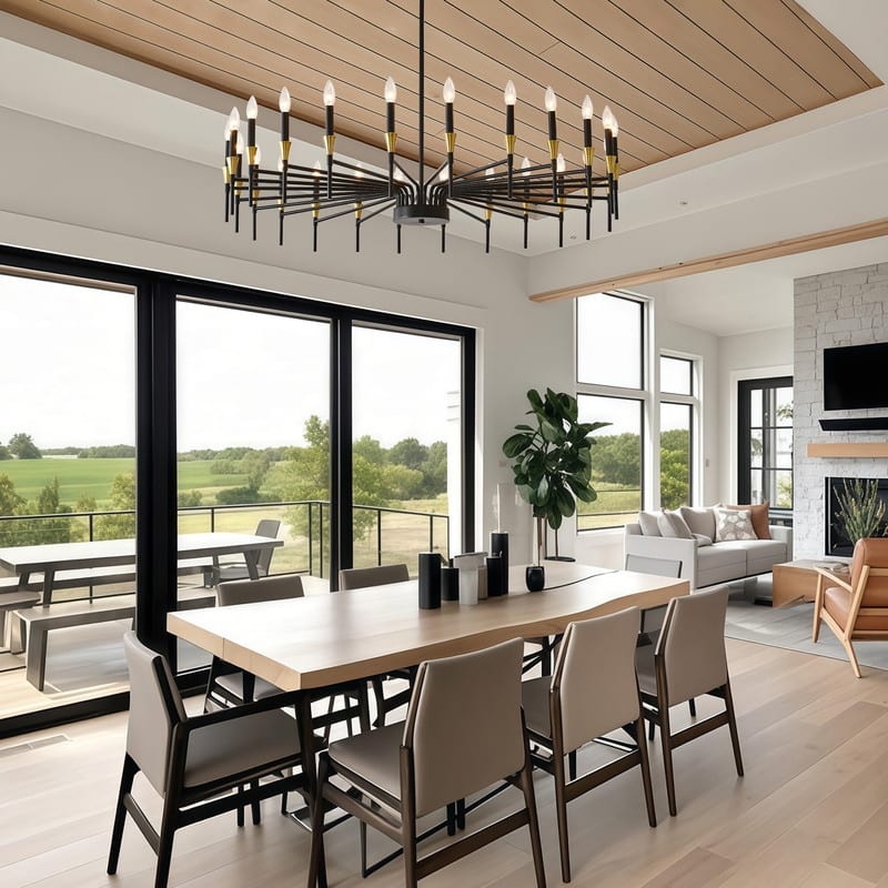 Modern Black Gold Farmhouse Chandelier Large Candle Chandeliers
