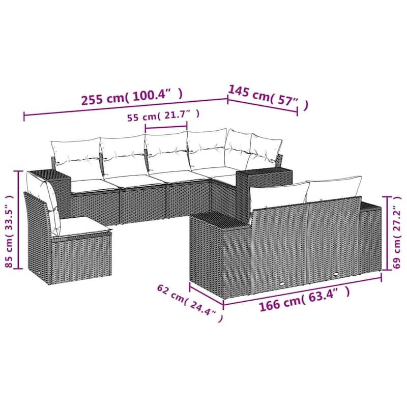 vidaXL Patio Sofa Set with Cushions Outdoor Conversation Furniture Poly Rattan
