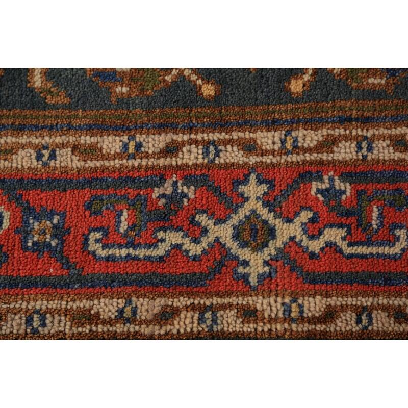 Teal Geometric Heriz Serapi Indian Foyer Rug Handmade Wool Carpet - 2'11"x 5'2"