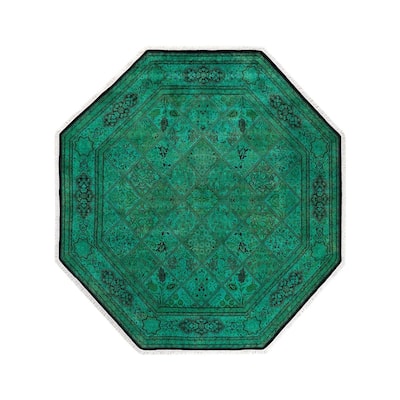 Overton Hand Knotted Wool Vintage Inspired Modern Contemporary Overdyed Green Octagon Area Rug - 7' 1" x 7' 1"