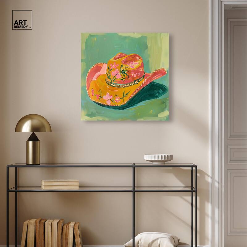 Wildflower Cowboy Hat Canvas by Art Remedy, Gallery Wrapped