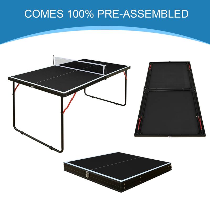 Anmytek 4.5ft Black Table Tennis Table Foldable & Portable Ping Pong Table Set with Net and 2 Ping Pong Paddles