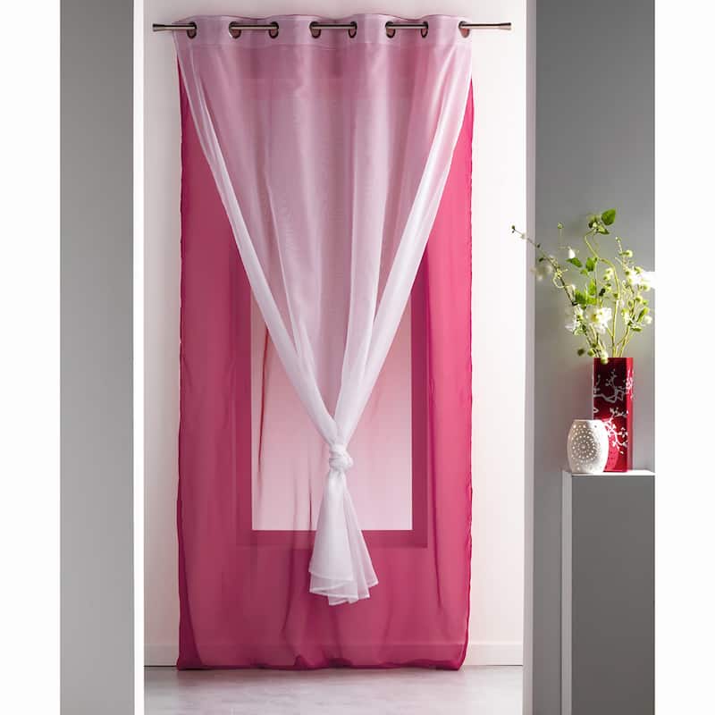 Double Layer Window Extra Wide Curtain Drape Elegant Two-Tone Sheer Curtain - 1 Panel - White/Fuchsia