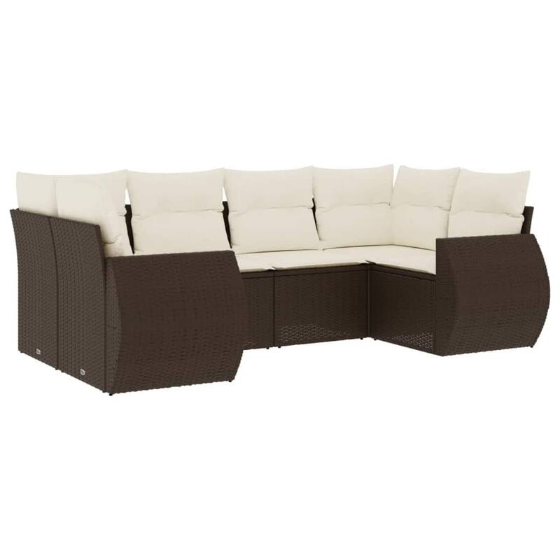 vidaXL Patio Sofa Set with Cushions Outdoor Furniture 6 Piece Poly Rattan - 24.4 x 28.0 x 27.2