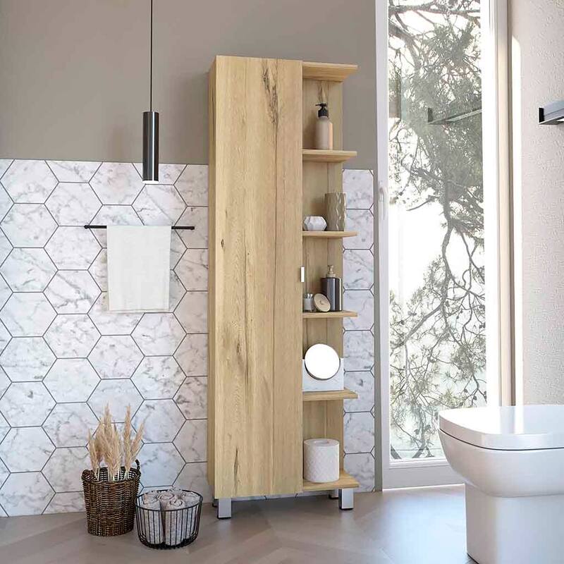 Corner Cabinet Womppi, Five Open Shelves, Single Door, Light Gray Finish,High quality and durable - Beige