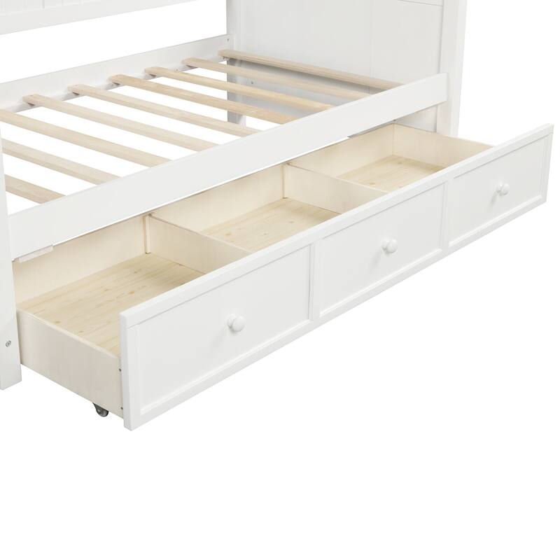 Contemporary Twin Size Wood Daybed with Built-in Storage Drawers or Trundle, No Box Spring Required
