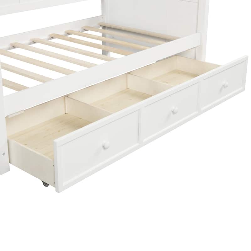 White Solid Wood Twin Daybed with Storage Drawers - Box Spring Not Needed