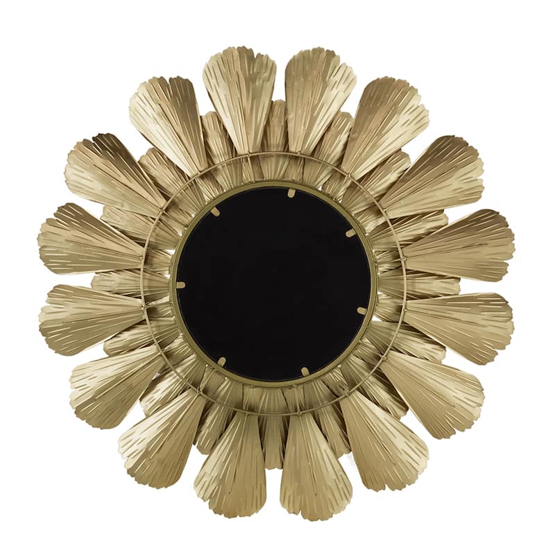 Round Gold Metal Mirror with Trumpet Vine Motif