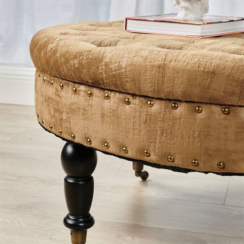 Round Velvet Tufted Coffee Table Ottoman, 34" x 34" x 17" H