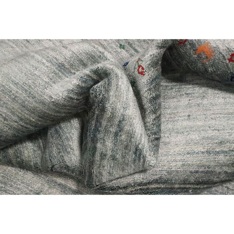 Hand Knotted Oriental Viscose Silk Carpet Tribal Animal Pictorial Greys & Charcoal Gabbeh Area Rug - 11' 8'' X 10' 9''
