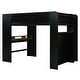 preview thumbnail 35 of 43, Full Size Wood Bunk Bed with Height-Adjustable Desk, Wardrobe, Ample Storage Space and RGB Light