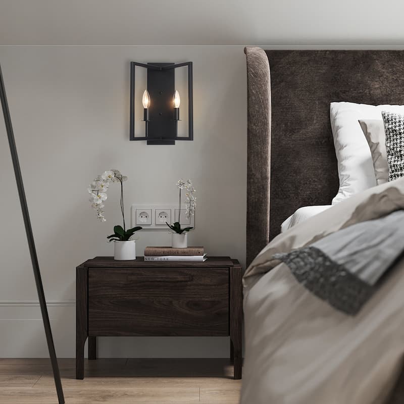 Black Metal Frame Double - Light Wall Sconce - Matte Black