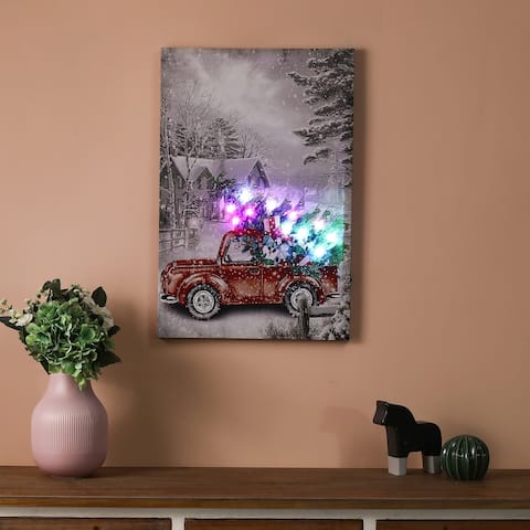Christmas Holiday Vintage Red Truck Lighted Canvas Print