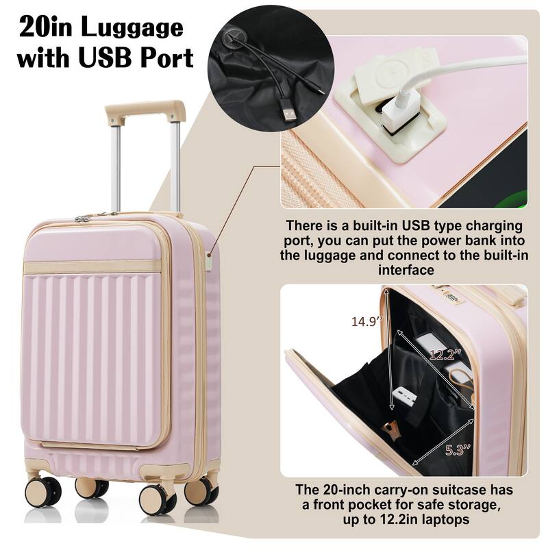 Luggage Set of Three, ABS Hard Shell Luggage with Spinner Wheels