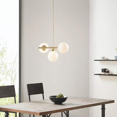 INK+IVY Aurelia 3-Light Chandelier with Frosted Glass Globe Bulbs