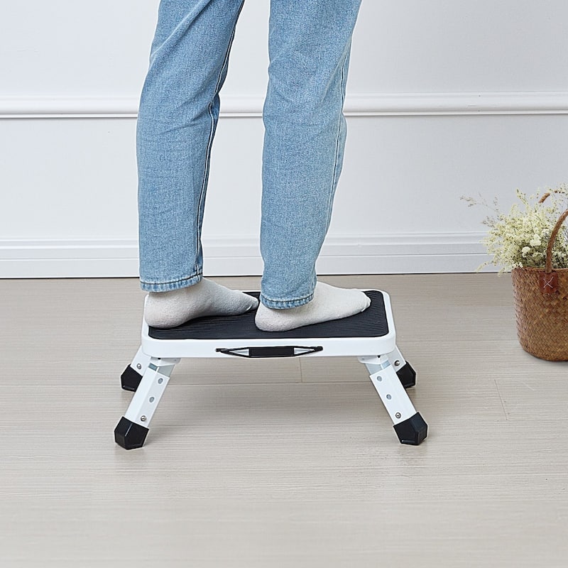 3 Height Adjustable Steel Portable Folding Steel Step Ladder Perfect for Indoor-Outdoor Use - 17.7" x 12.2" x 6.5"