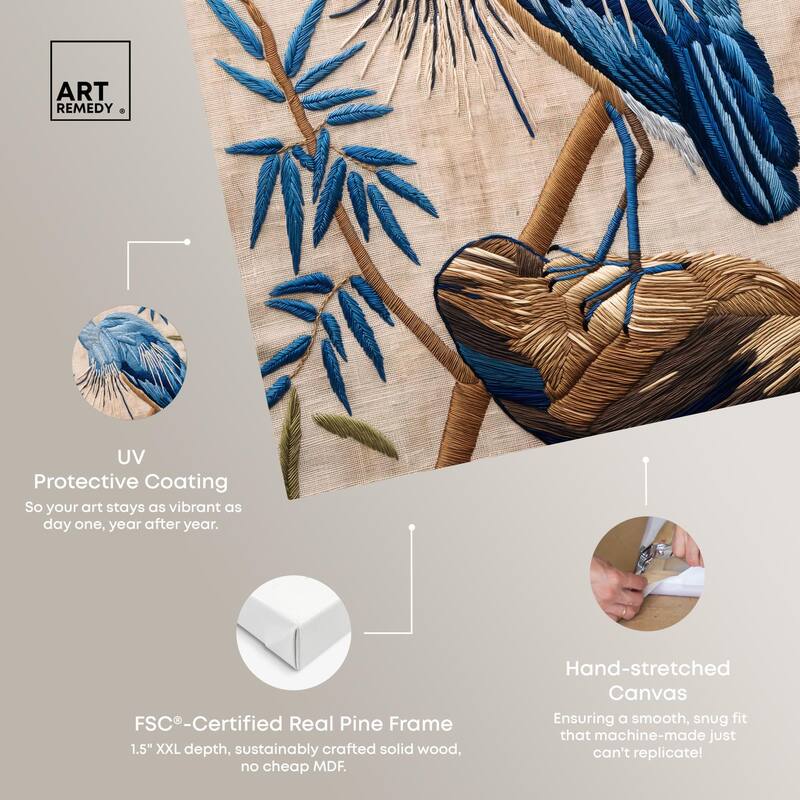 Needlework Heron Canvas by Art Remedy, Gallery Wrapped