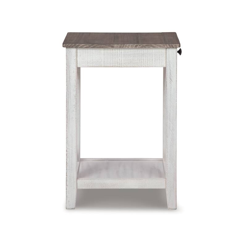 Accent Table, 1 Drawer and Shelf, USB Ports, 25 Inch White Solid Wood