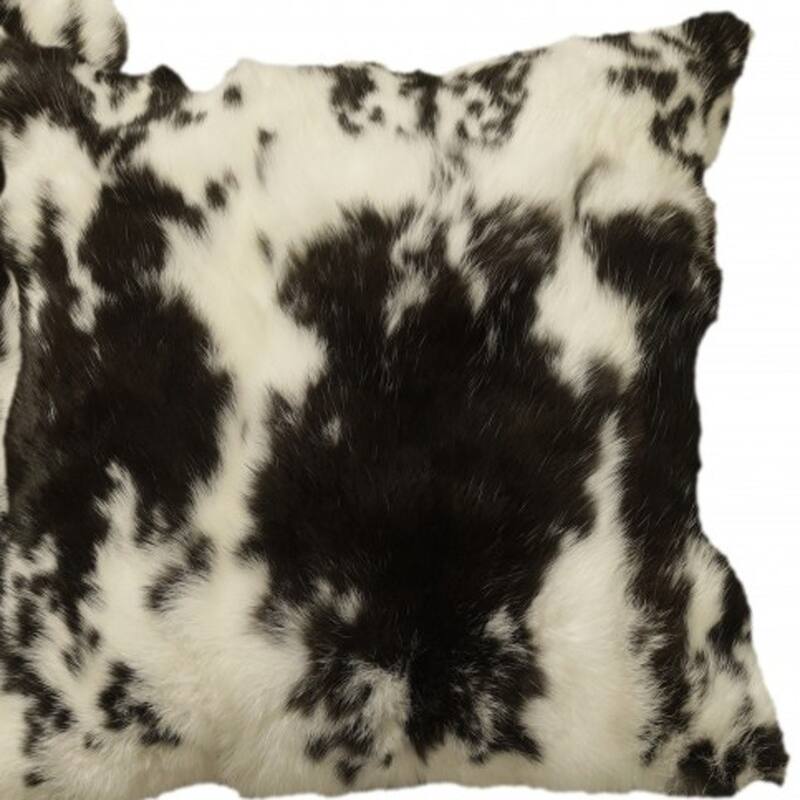 HomeRoots 18" X 18" Black and White Rabbit Animal Print Natural Fur Zippered Pillow