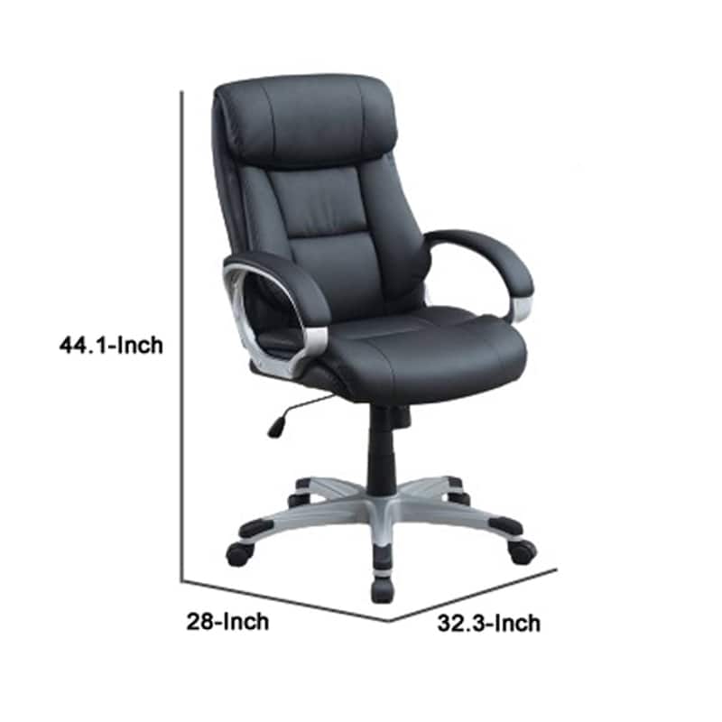 Office Chair with Top Padded Back and Curved Arms, Black
