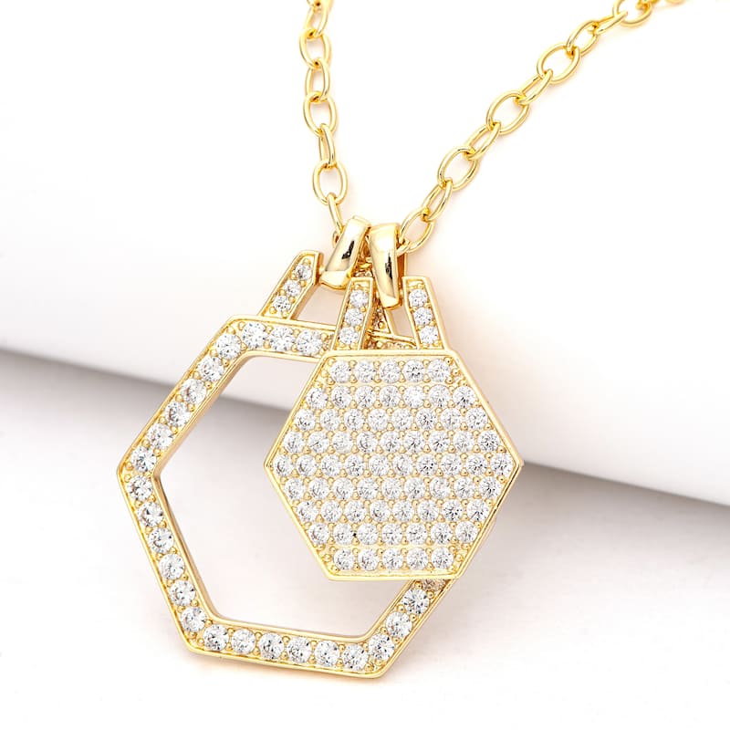 Double Cubic Zirconia Hexagon Charm Necklace