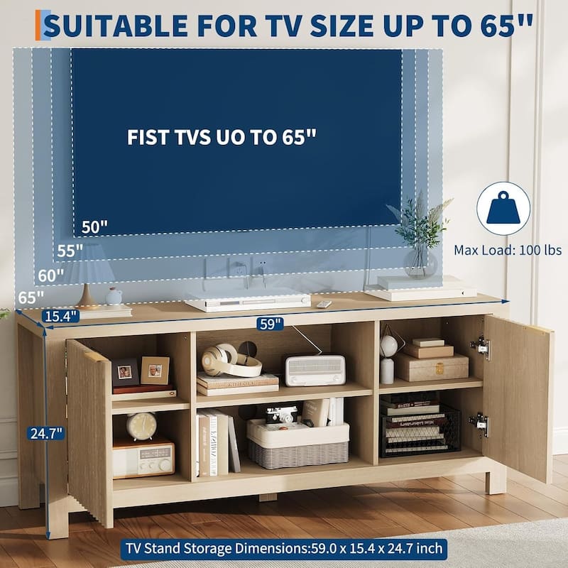 Modern Wooden TV Stand Cabinet with Adjustable Shelves for Living Room Bedroom - N/A