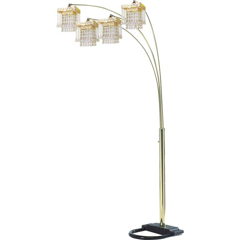 Crystal Inspired Arch Floor Lamp with 4 Square Shades Adjustable Arms - Gold+Black