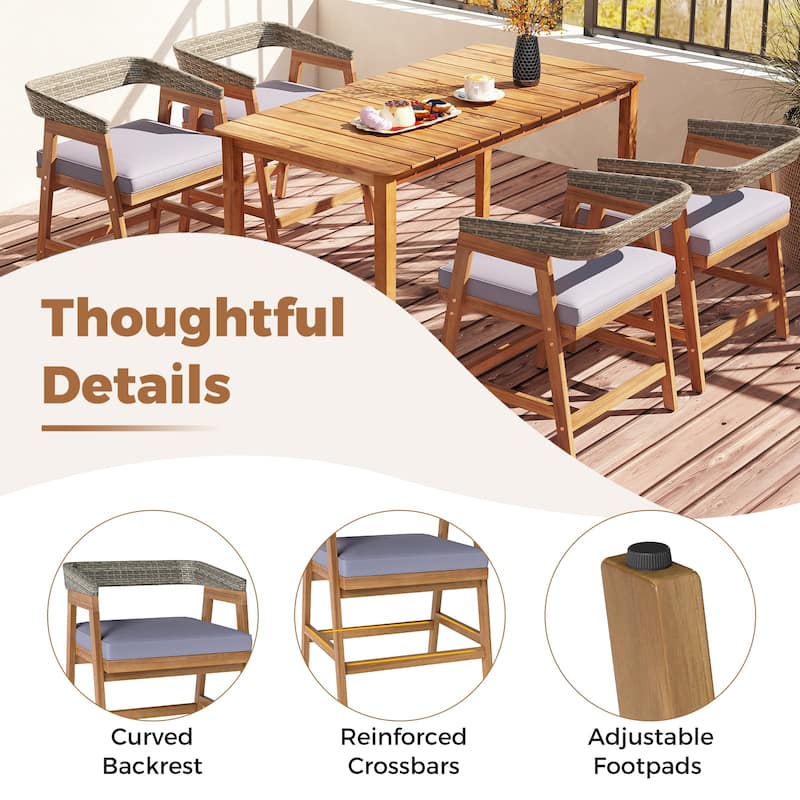 Costway Patio Chairs Set of 4 Outdoor Acacia Wood Dining Chairs with - See Details