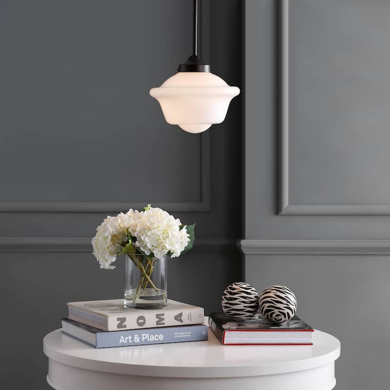 Cleo Adjustable Drop Metal/Glass LED Pendant, by JONATHAN Y