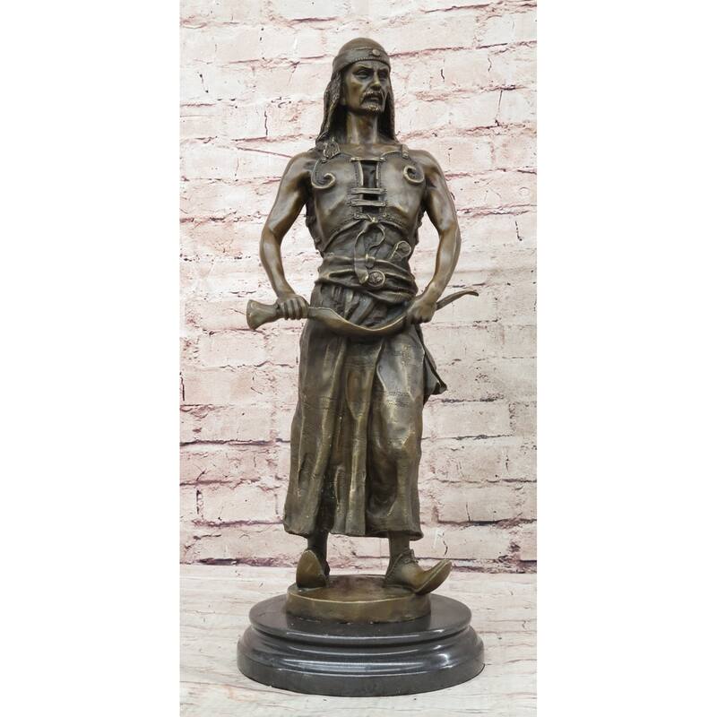 Signed Goudray Lemir Nomadic Arab Middle Eastern Chief Sword Bronze Statue Gift