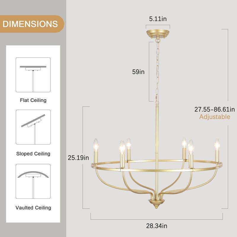 6-Light Circle Candlestick Hanging Linear Chandelier Lighting Island Chandelier Fixture for Kitchen Island