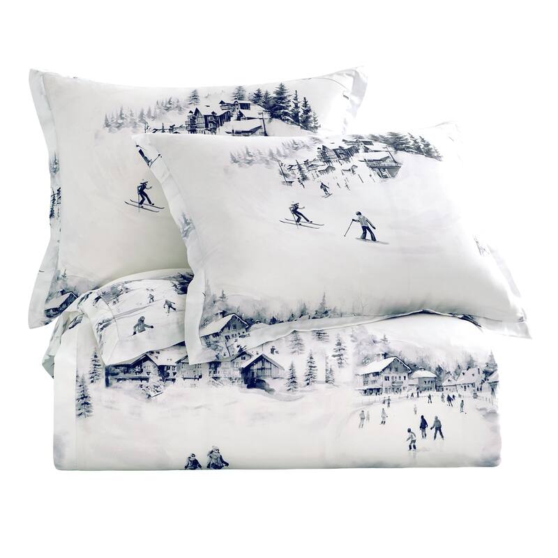 HiEnd Accents Ski Life Printed Lyocell Watercolor Landscape 3 Piece Comforter Set