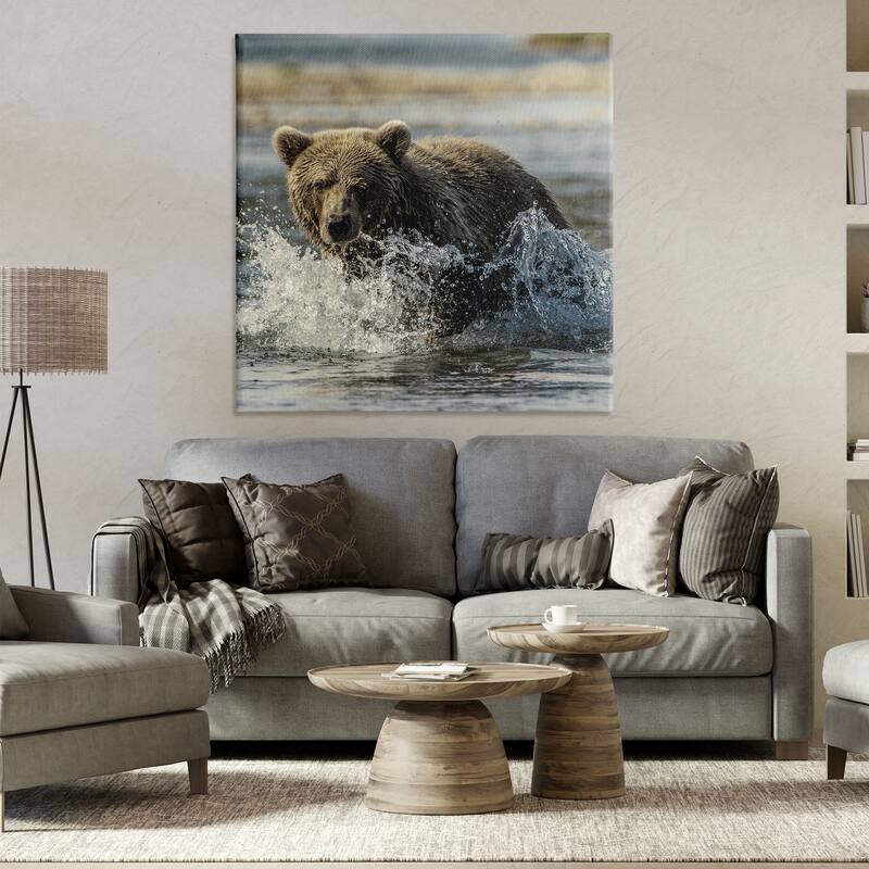 Stupell Bear Splashing in River Canvas Wall Art Design By Danita Delimont