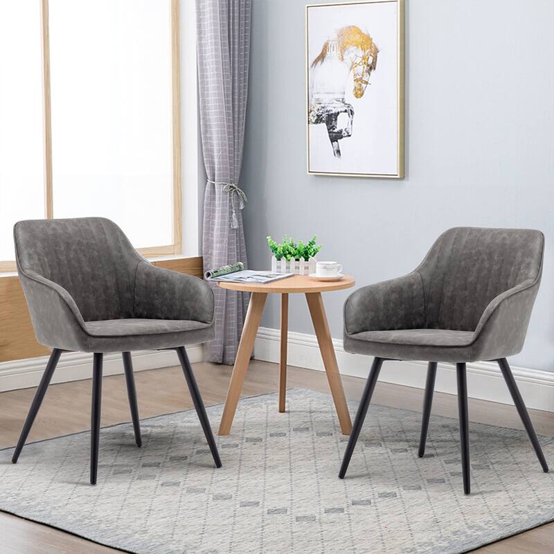 Dining Chairs set of 2 ,Faux Leather Accent Arm Chairs for Living Room Leisures/ Upholstered Chair with Metal Legs Set of 2