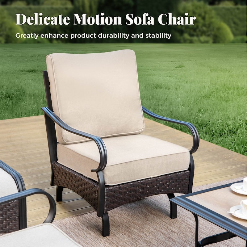 MAISON ARTS 4-Piece Rattan Wicker Patio Furniture Set with Swivel Chairs, Metal Frame & Coffee Table for Outdoor Spaces