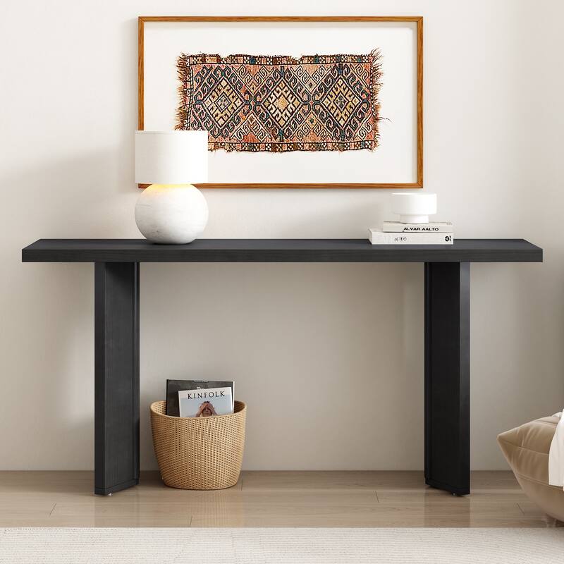 Black End Table Console Table with Geometric Legs, Coffee Table Side Table Accent Table Hallway Table - Black