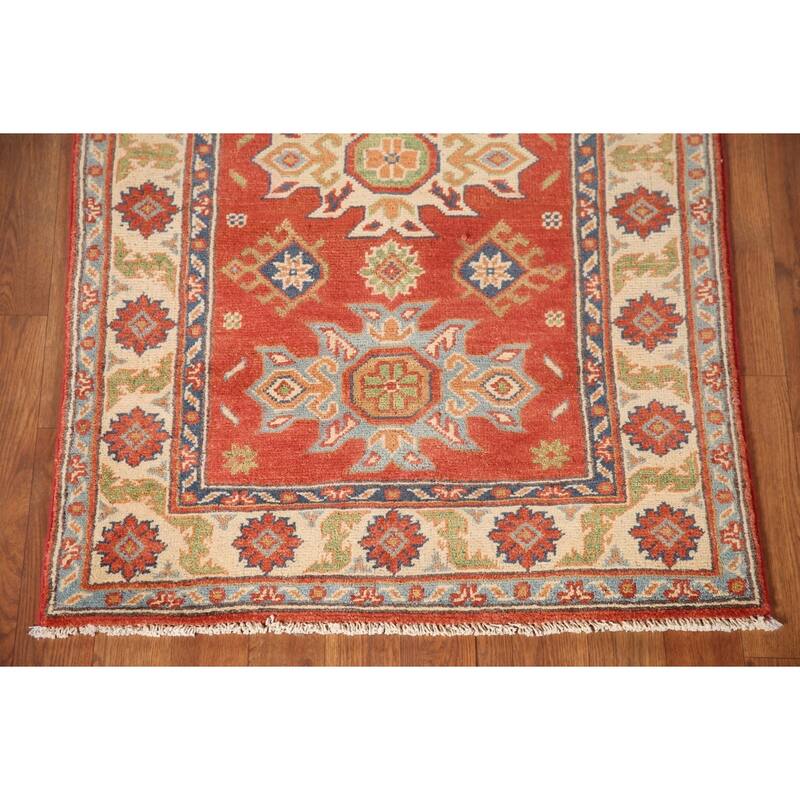 Geometric Kazak Oriental Accent Rug Handmade Traditional Wool Carpet - 2'7" x 4'0"
