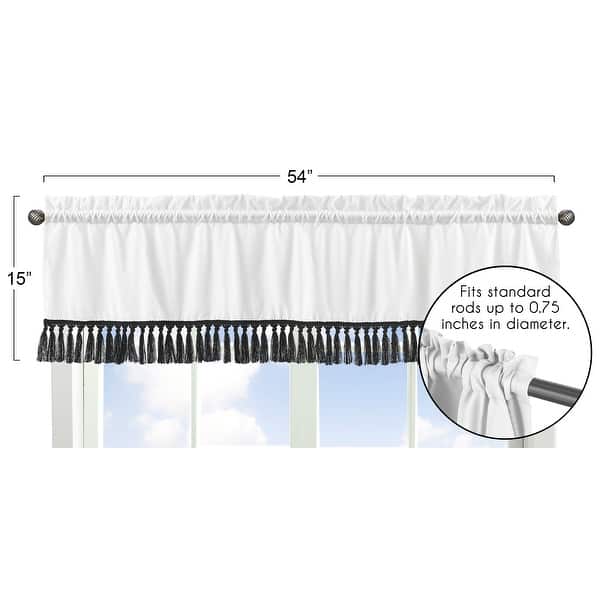 Sweet Jojo Designs Black and White Boy Girl Gender Neutral Unisex Window Curtain Valance Boho Stitch Farmhouse Bohemian Fringe