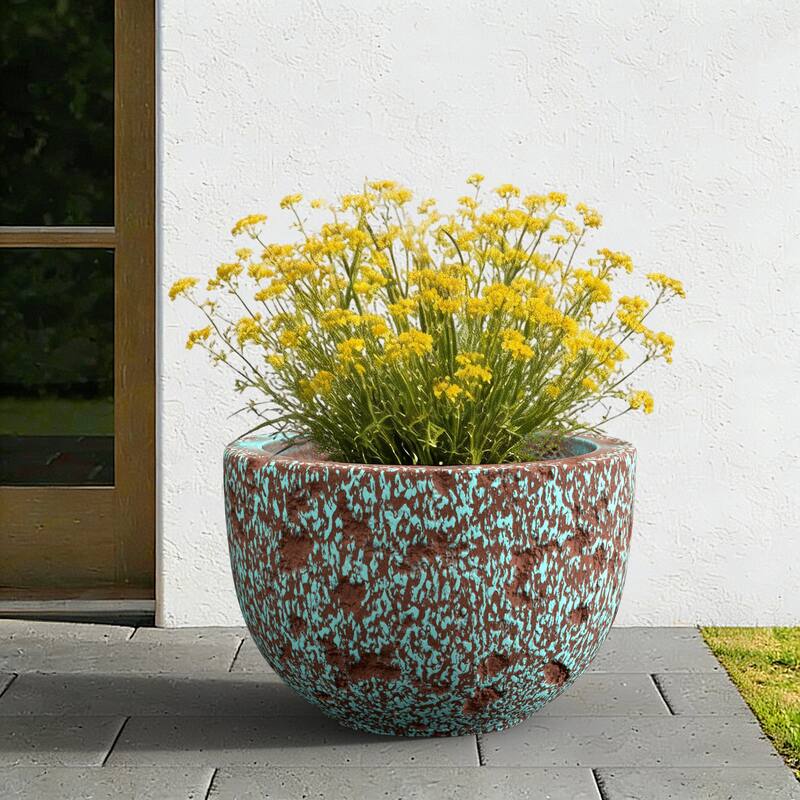 Concrete Planter Bowl Flower Pot with Enhanced Interior, Drainage Hole