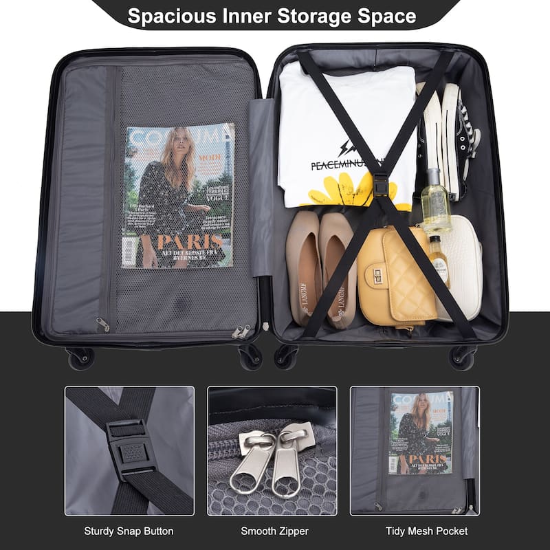 Expandable 3 Piece Luggage Sets PC Lightweight & Durable Suitcase with Two Hooks, Spinner Wheels, TSA Lock, (21/25/29)
